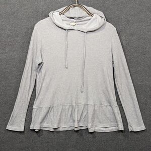 Jane and Delancey Hoodie Womens Large Lightweight Waffle Knit Ruffle Peplum Gray